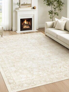 5x7 Area Rugs for Living Room: Washable Vintage Floral Rug Low Pile Non-Slip Boh